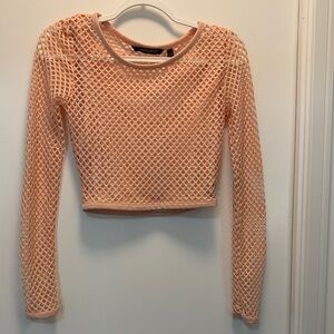 Kardashian Kollection Peach Mesh Long Sleeve Crop Top